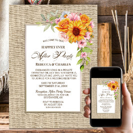 Invitación Boda Burlap Después De La Floral De Girasol Fiesta