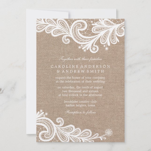 Invitación Boda Burlap y Lace (Anverso)