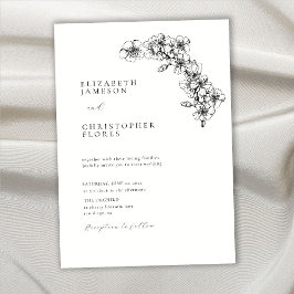 Invitación Boda BW botánico Mínimo De Esbozo De Cerezo Blosso