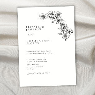 Invitación Boda BW botánico Mínimo De Esbozo De Cerezo Blosso