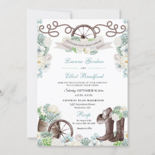Invitación Boda Cacti Floral Mint Green Western Cowboy