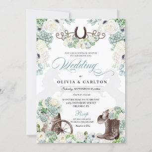 Invitación Boda Cacti Floral Mint Green Western Cowboy