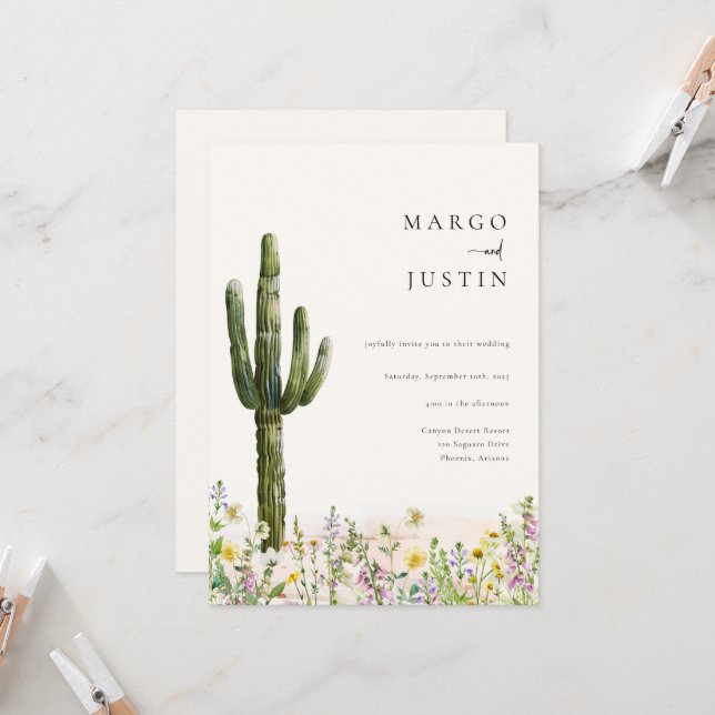 Invitación Boda Cactus Desert de Flores Silvestres (Anverso/Reverso In Situ)