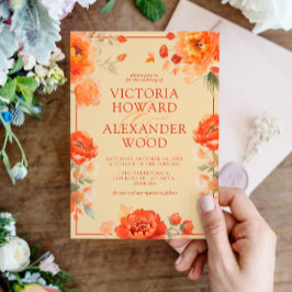 Invitación Boda Caída de Flores Naranjas Quemadas