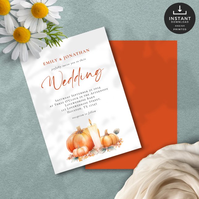 Invitación Boda Caída de las Velas de las Calabazas de Terrac (Front and back view)