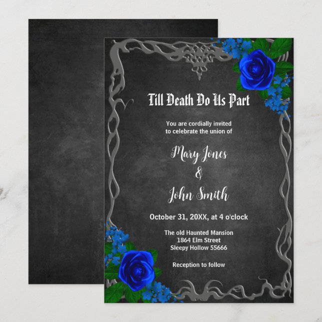 Invitación Boda Caída del Royal Blue Rosa Chalk Board (Anverso / Reverso)