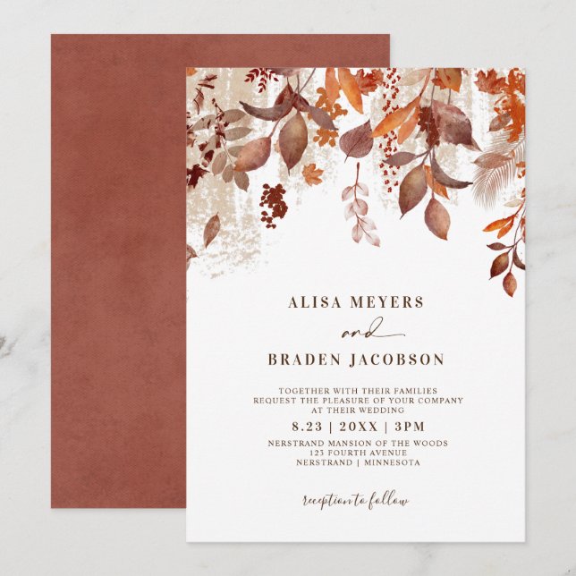 Invitación Boda Caída Reste Otoño Sale Foliage (Anverso / Reverso)
