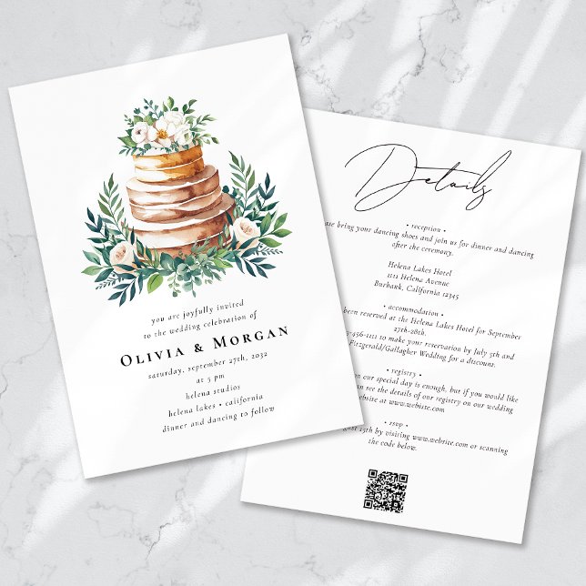 Invitación Boda Cake Romantic Script QR Code Boda (Subido por el creador)