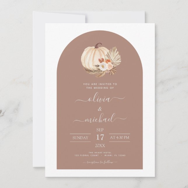 Invitación Boda Calabazas Blancas Boho Terracotta (Anverso)