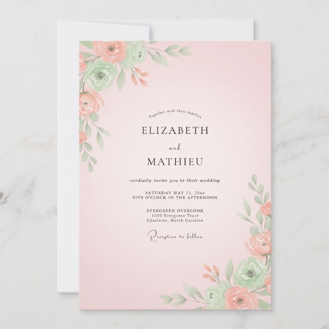 Invitación Boda cálida flor de coral (Anverso)