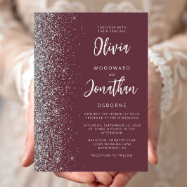 Invitación Boda Caligrafía Brillo Burgundy Plata