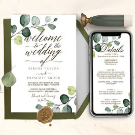 Invitación Boda Caligrafía Eucalipto Descargable