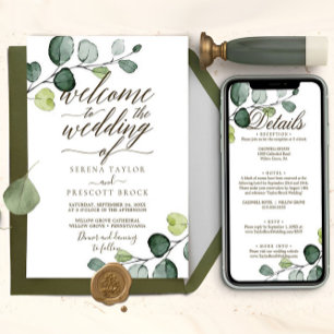 Invitación Boda Caligrafía Eucalipto Descargable