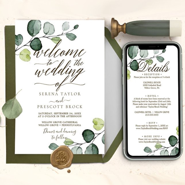 Invitación Boda Caligrafía Eucalipto Descargable (eucalyptus wedding invite)