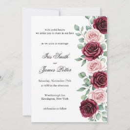 Invitación Boda Caligrafía Floral Vino Marsala Rústico