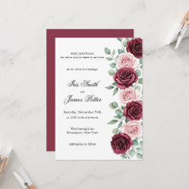 Invitación Boda Caligrafía Floral Vino Marsala Rústico
