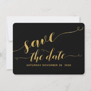 Invitación Boda Caligrafía Negra y Dorada Save The Date