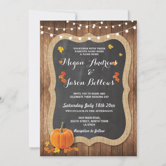 Invitación Boda Calle Rústica de Calabaza Caída (Anverso)