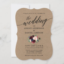 Boda Calligraphy Burgundy Blue Floral Kraft
