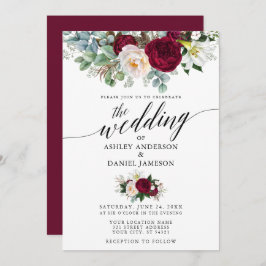Invitación Boda Calligraphy Burgundy Floral Greeneration