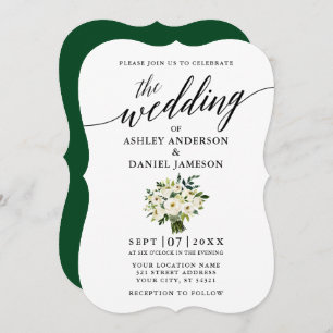 Invitación Boda Calligraphy Green White Floral
