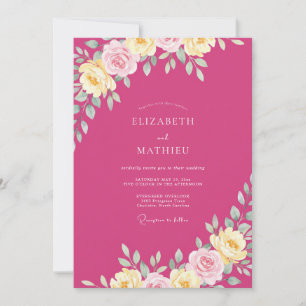 Invitación Boda Calurosa de Primavera en Rosa Brillante