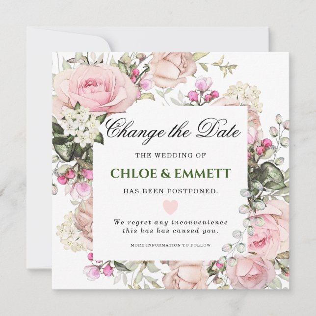 Invitación Boda Cambiar la fecha Floral rosa (Anverso)
