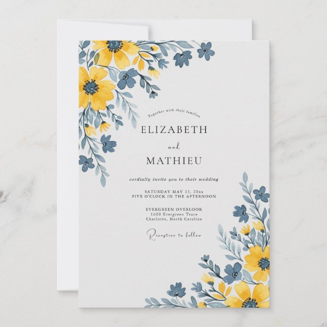 Invitación Boda Campestre Amarilla Pintoresca (Anverso)