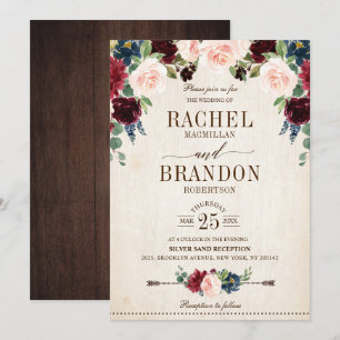 Invitación Boda campestre de Boho floral de la Marina de Borg