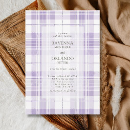 Invitación Boda campestre de cuadros púrpura y ciruela retro