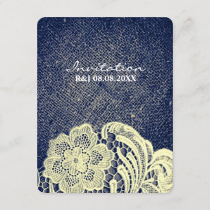 Invitación boda campestre de encaje arpillera azul marino rús