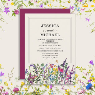 Invitación Boda campestre de flores silvestres en acuarela