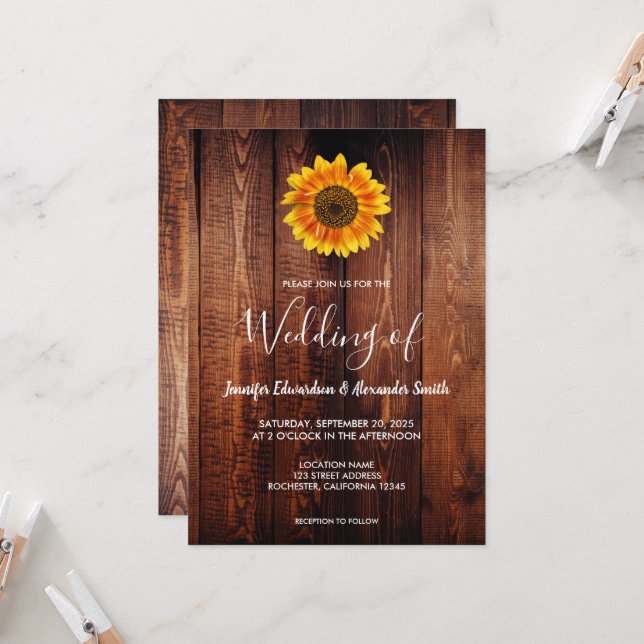 Invitación Boda campestre de girasol de agua (Anverso/Reverso In Situ)