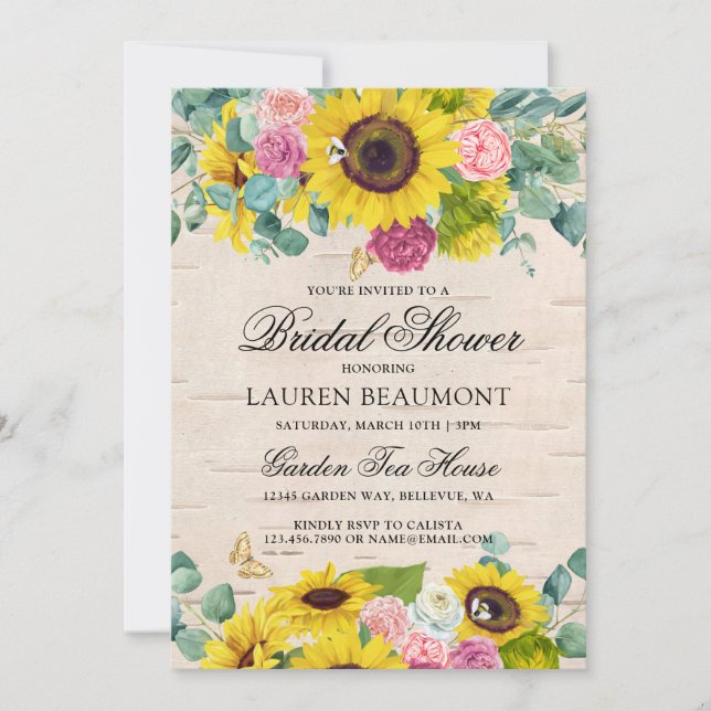 Invitación Boda Campestre de Girasoles Rústicos (Anverso)