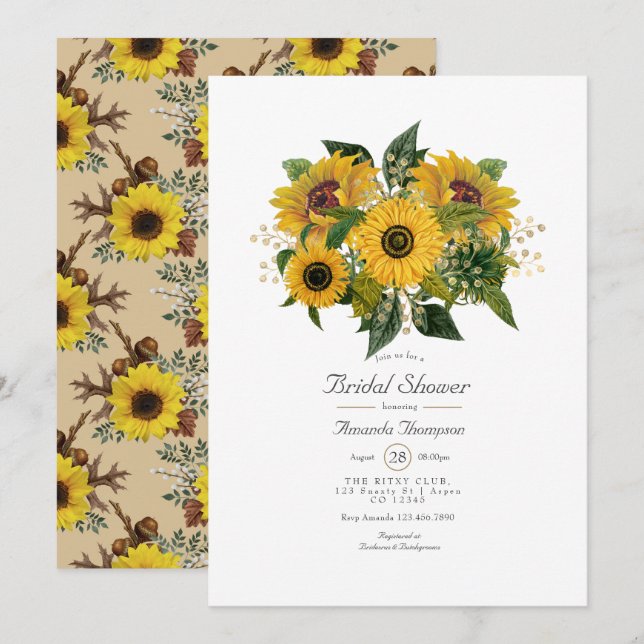 Invitación Boda campestre de girasoles rústicos (Anverso / Reverso)