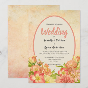 Invitación Boda campestre de jardín inglés corales florales