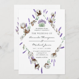 Invitación Boda campestre de lavanda en algodón acuarela