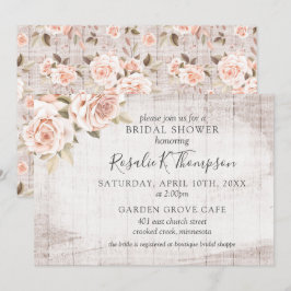 Invitación Boda campestre de madera rústica y rosas romántica