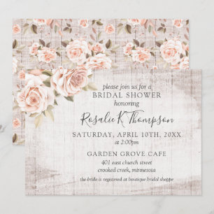 Invitación Boda campestre de madera rústica y rosas romántica