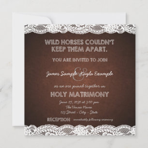 Invitación Boda campestre de marrón rústico y encaje blanco