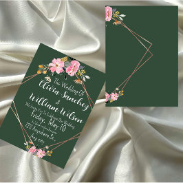 Invitación Boda campestre de oro verde con rubor rosa