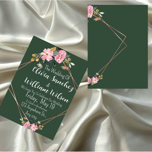 Invitación Boda campestre de oro verde con rubor rosa (Subido por el creador)