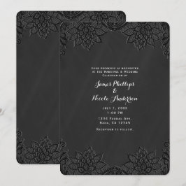 Invitación Boda Campestre de Tiza Negra Floral y Encaje