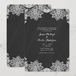 Invitación Boda campestre en pizarra negra con encaje blanco
