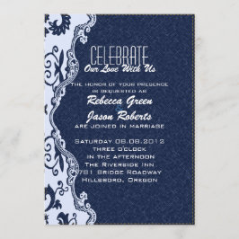 Invitación boda campestre floral de encaje de mezclilla azul 