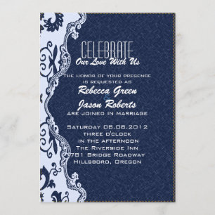 Invitación boda campestre floral de encaje de mezclilla azul 