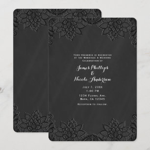 Invitación Boda campestre floral negra pizarra y encaje