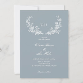 Invitación Boda campestre francesa en azul pizarra