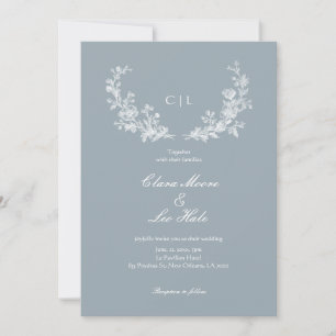 Invitación Boda campestre francesa en azul pizarra