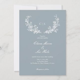 Invitación Boda campestre francesa en azul pizarra